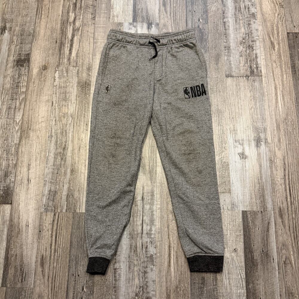 NBA Kids Youth Boys Elastic Waist Drawstring Gray Sweatpants (Size M 10-12)
